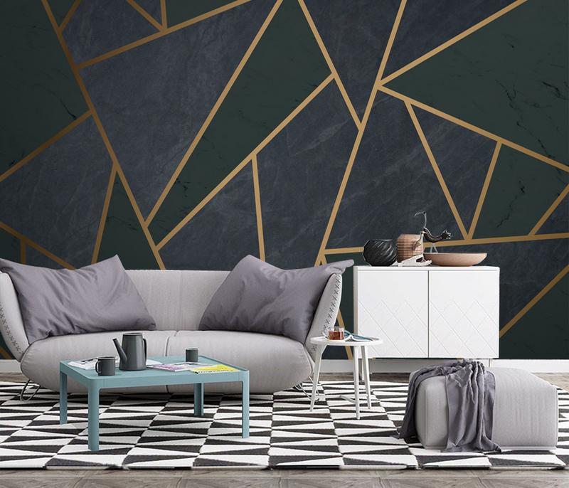 Fototapeta geometria niebieska złote linie