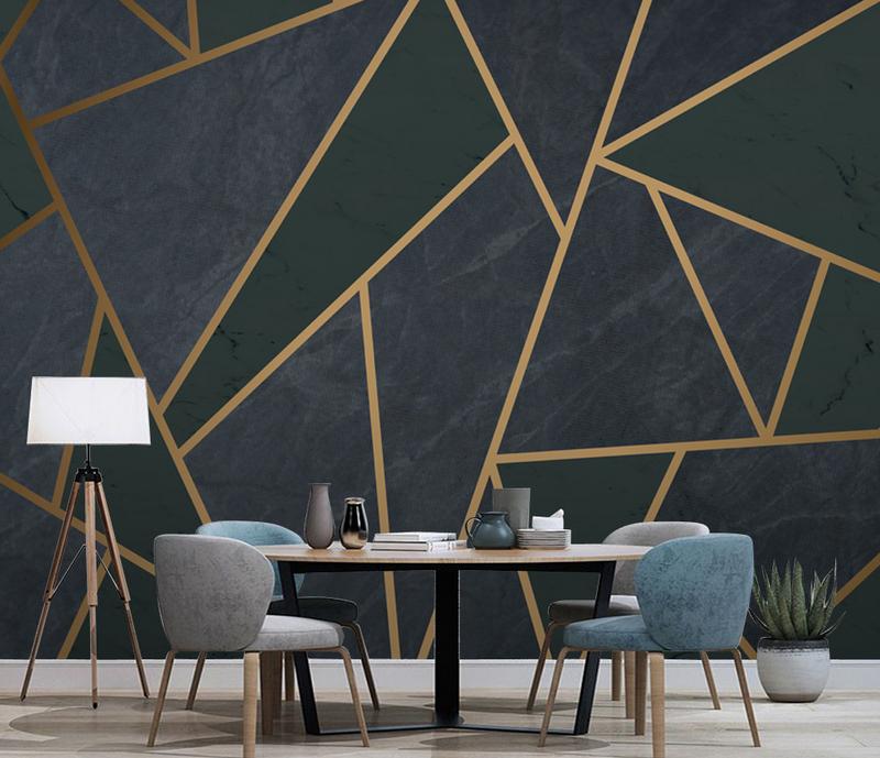 Fototapeta geometria niebieska złote linie