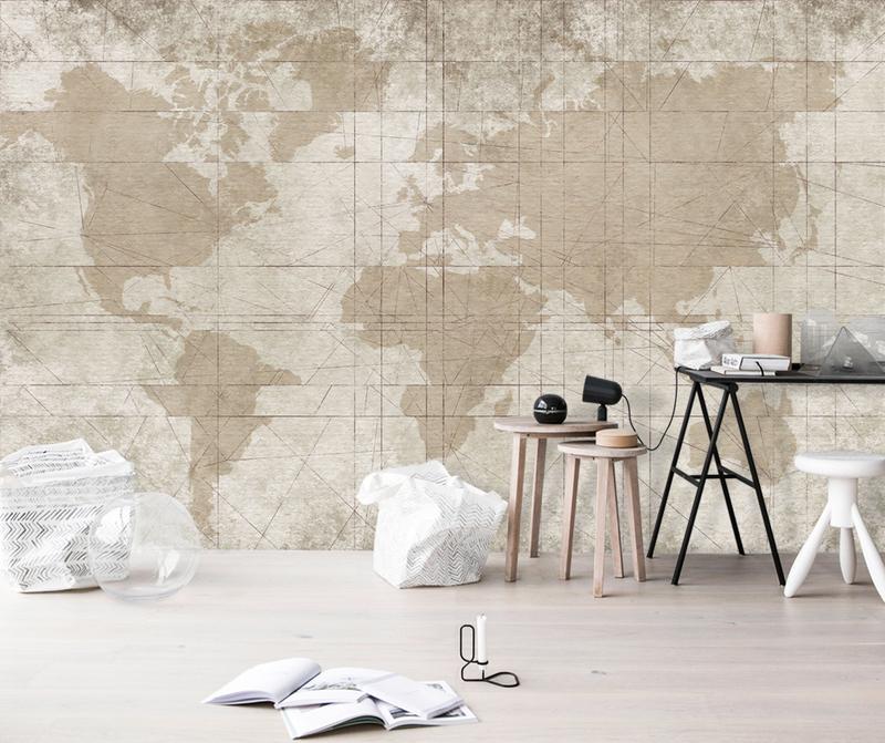 Fototapeta mapa świata brązowo beżowa