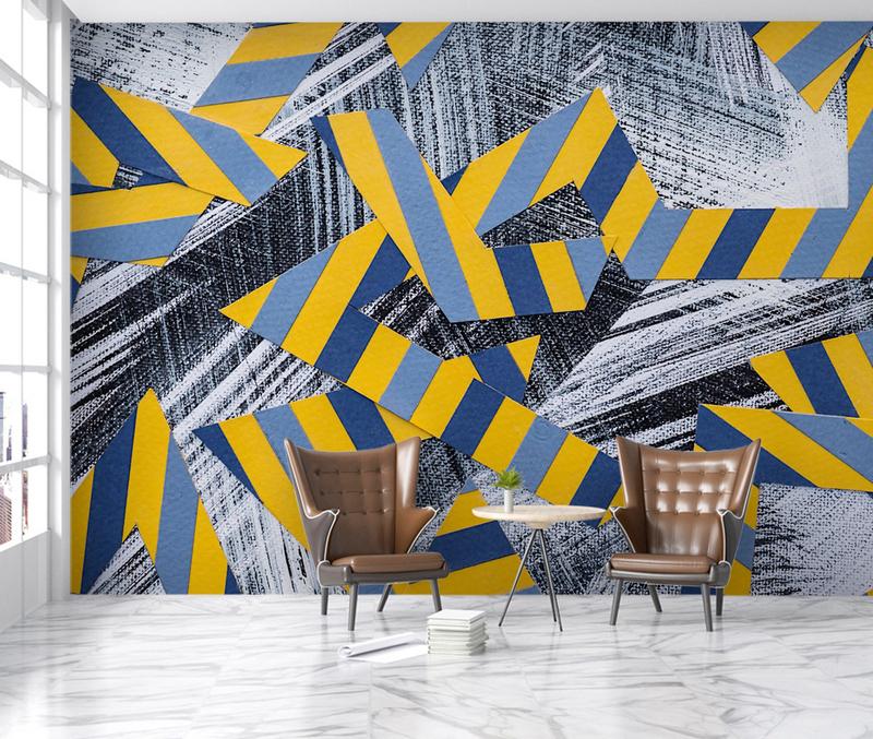 Fototapeta geometryczna żółto–niebieska