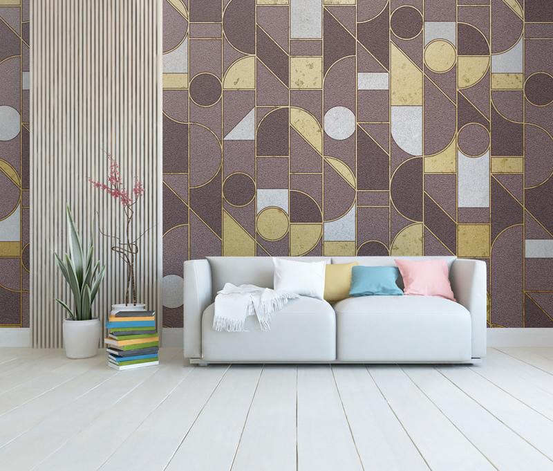 Fototapeta geometryczne fioletowe beżowe złote