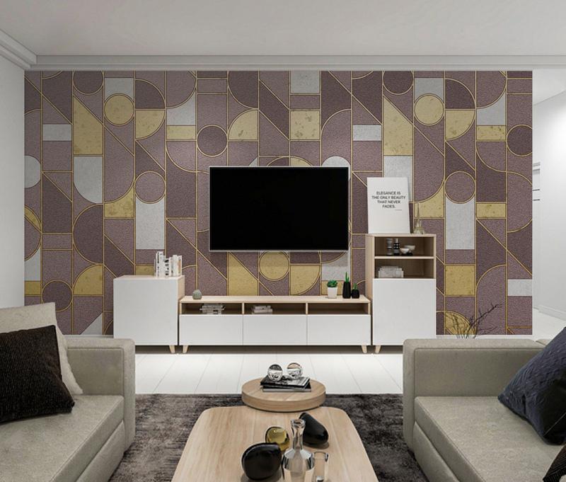 Fototapeta geometryczne fioletowe beżowe złote
