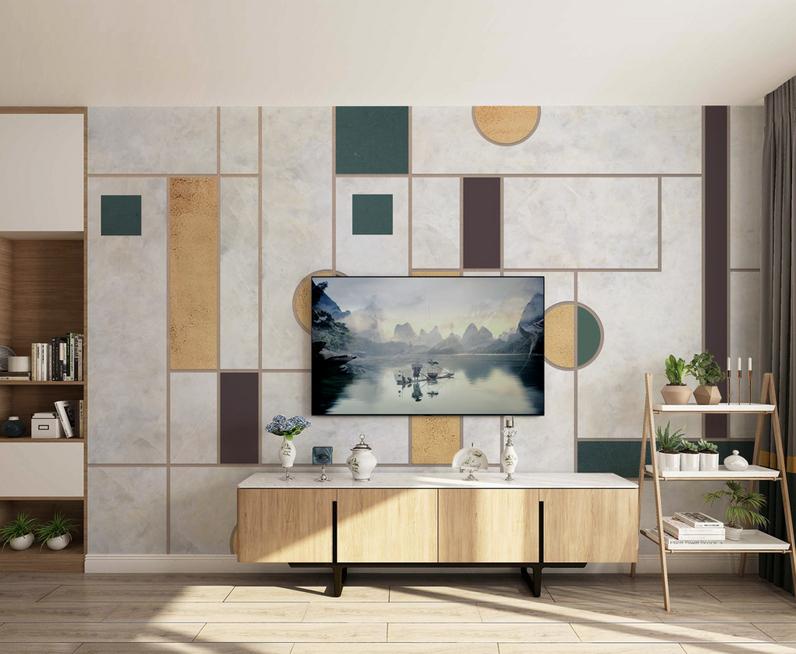 Fototapeta geometryczny biało-szary żółtym niebieskim