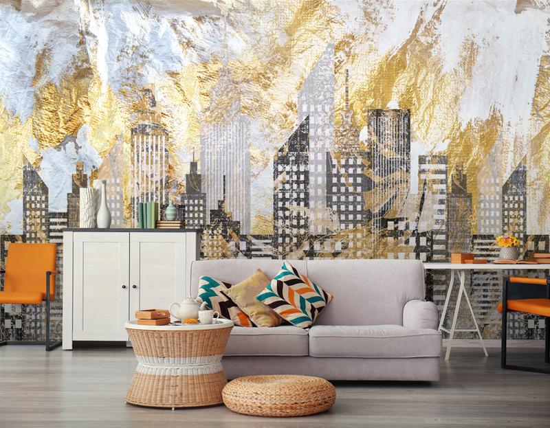 Fototapeta stylizowany skyline złoto