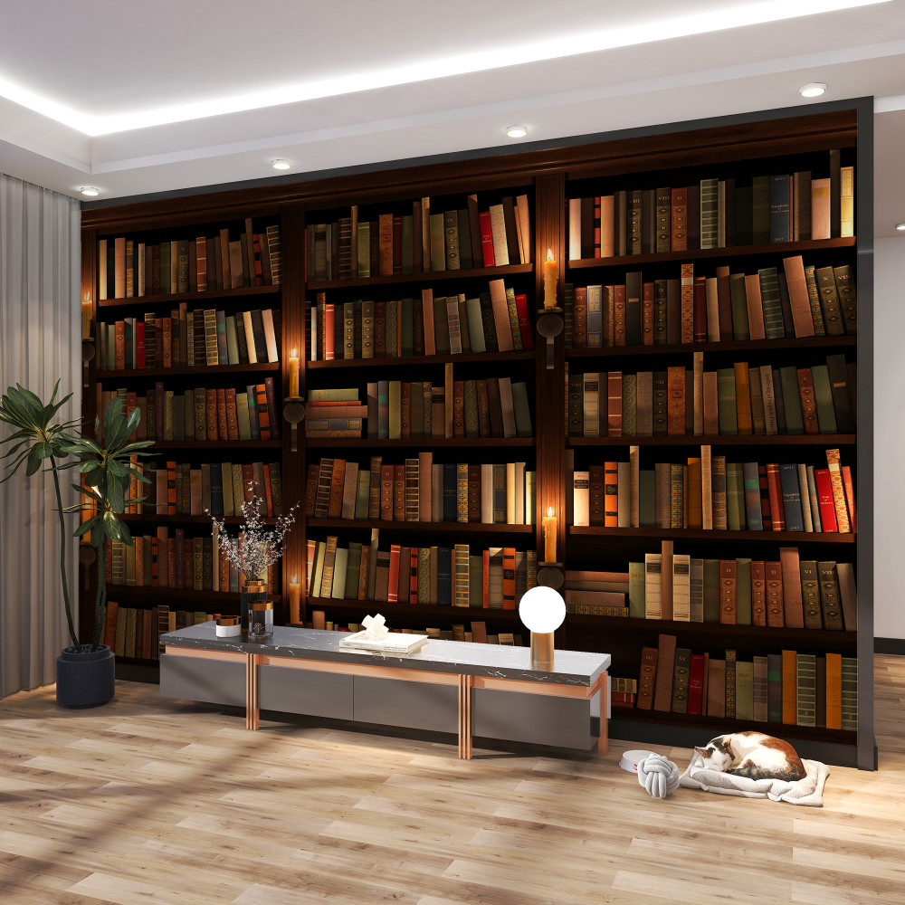 Fototapeta biblioteka z książkami i świecami