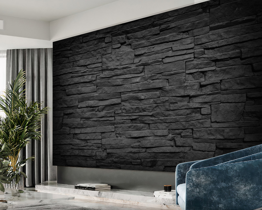 Fototapeta czarny kamienny mur