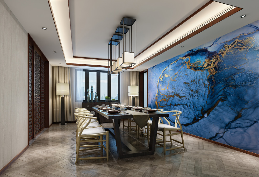 Fototapeta niebieskie fale ze złotem