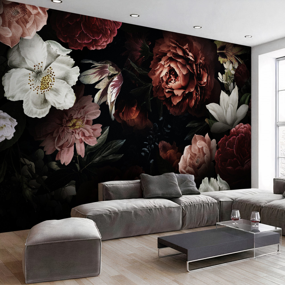 Fototapeta ciemna kompozycja jesiennych kwiatów
