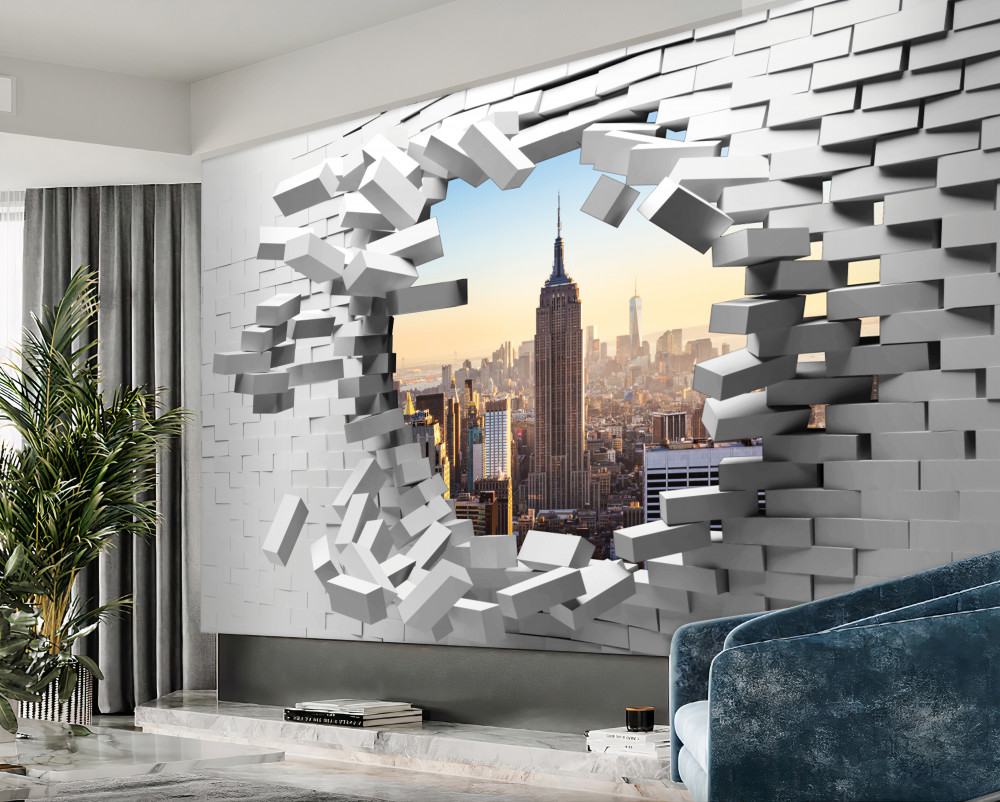 Fototapeta Widok na Empire State Building w połamanej ścianie