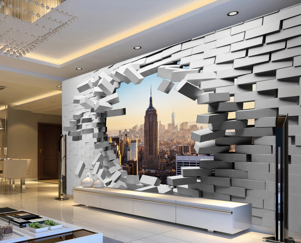 Fototapeta Widok na Empire State Building w połamanej ścianie