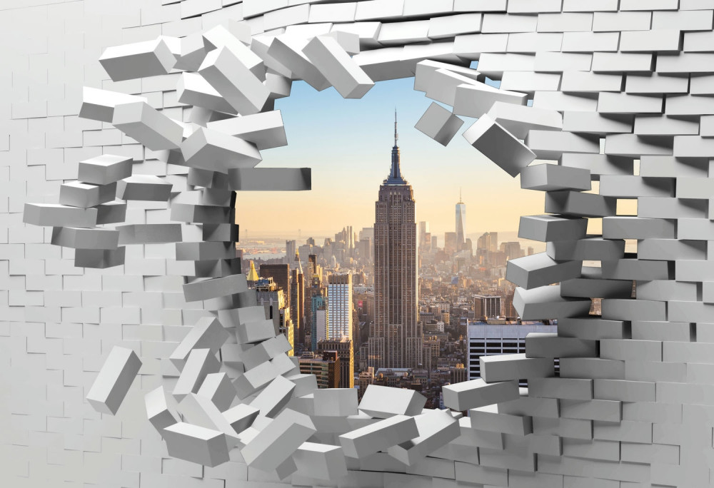 Fototapeta Widok na Empire State Building w połamanej ścianie