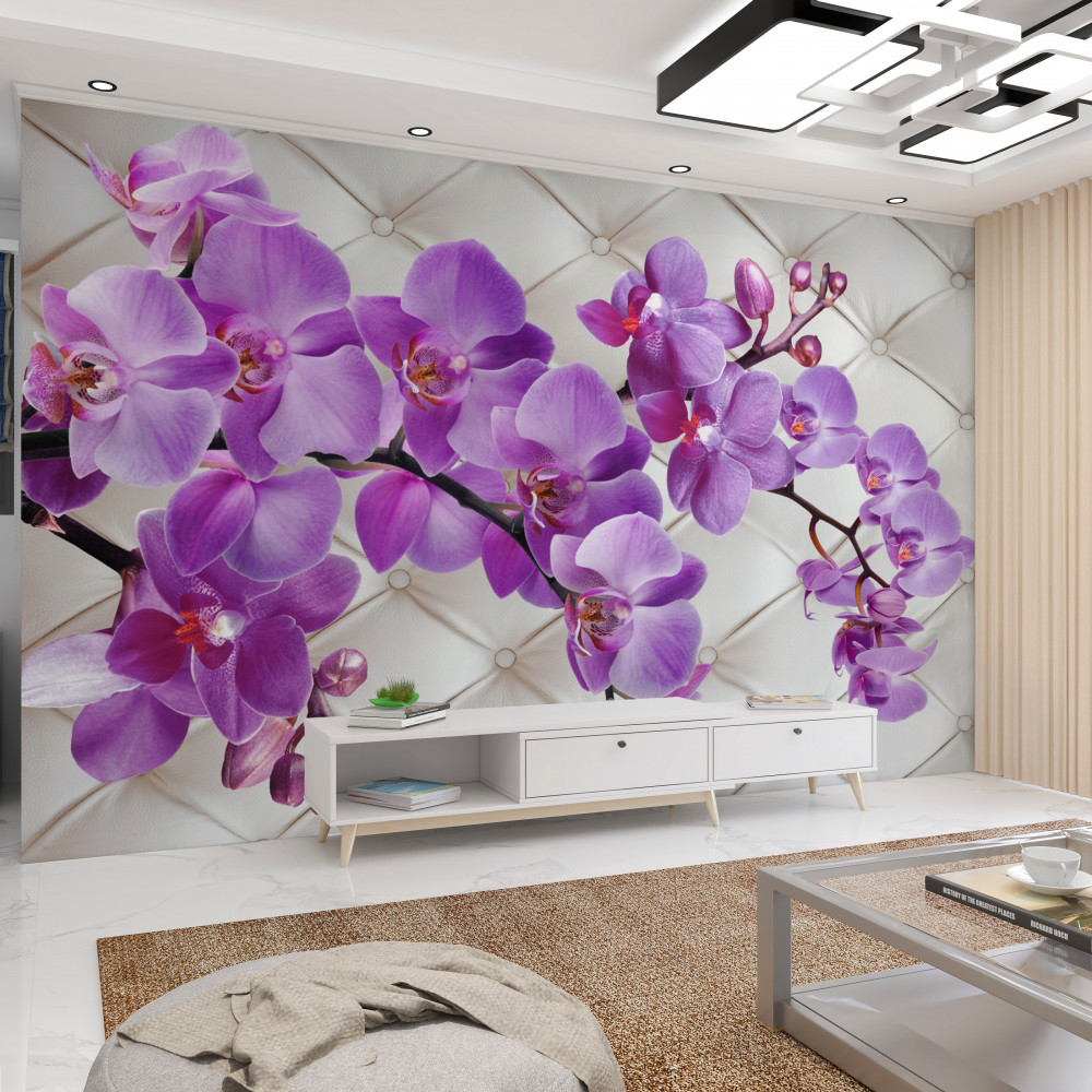 Fototapeta liliowe gałęzie orchidei na fakturze