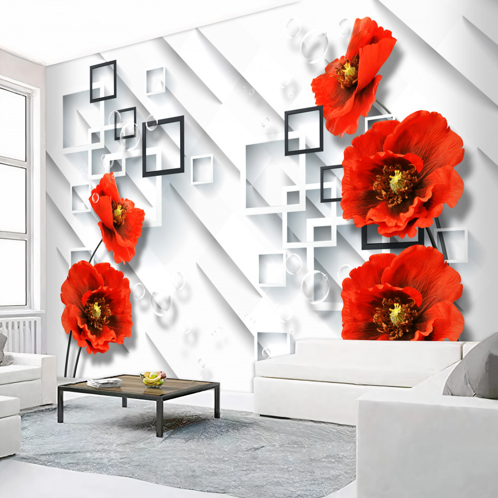 Fototapeta eleganckie czerwone maki na abstrakcyjnym tle