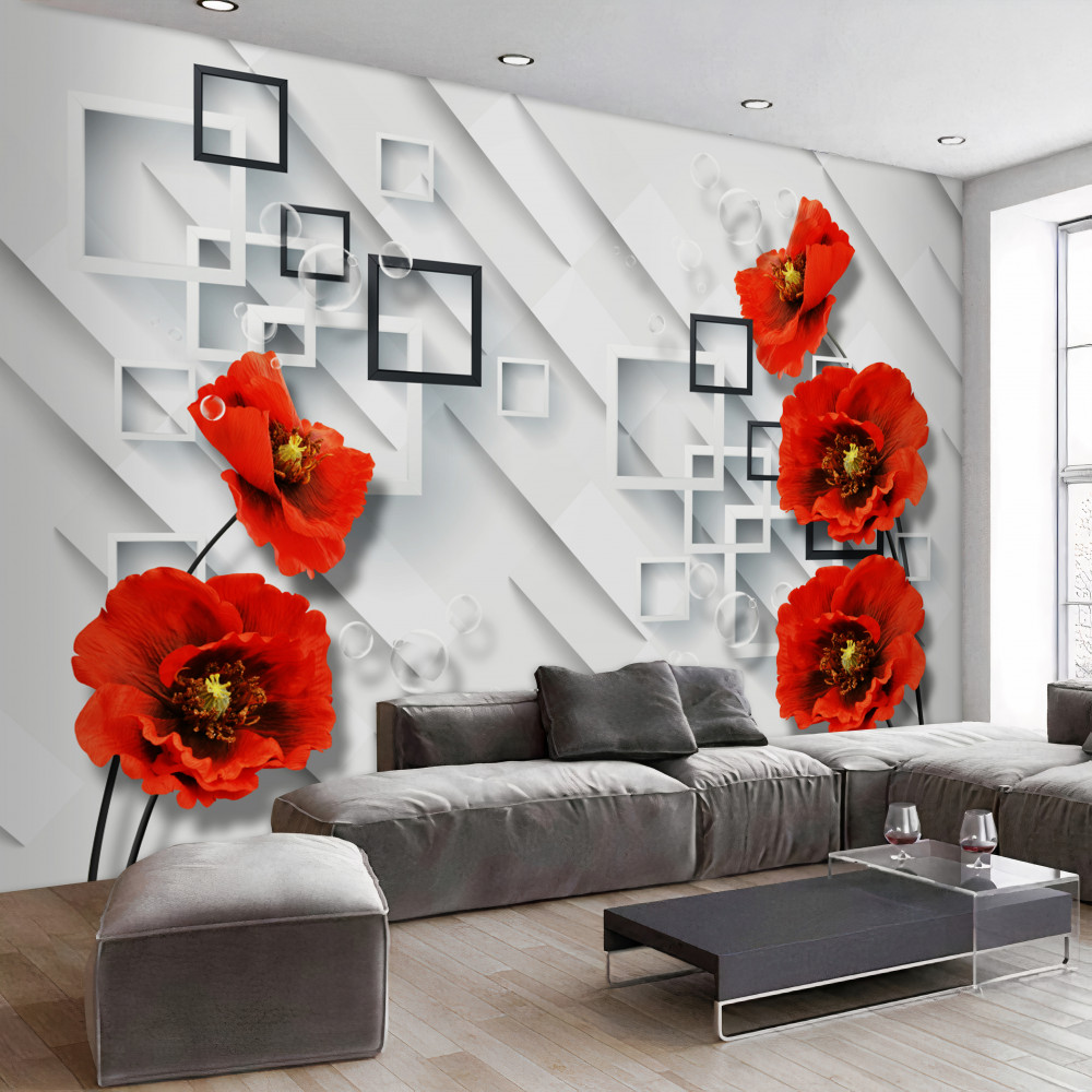 Fototapeta eleganckie czerwone maki na abstrakcyjnym tle