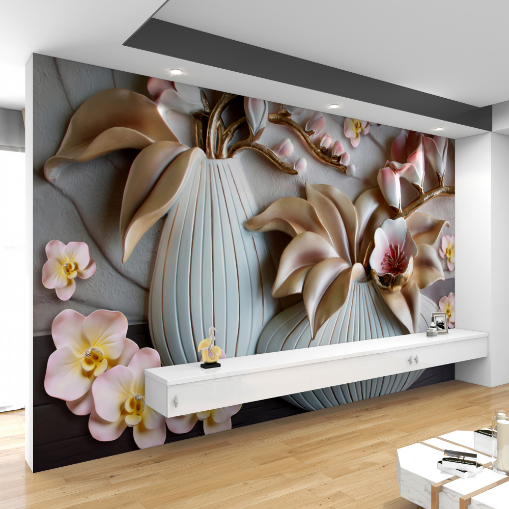 Fototapeta biała orchidea w różnych wazonach