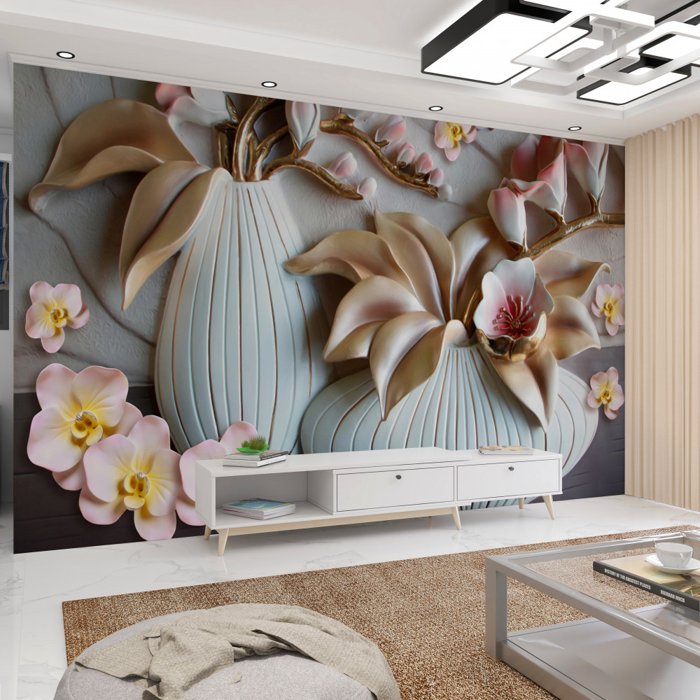Fototapeta biała orchidea w różnych wazonach