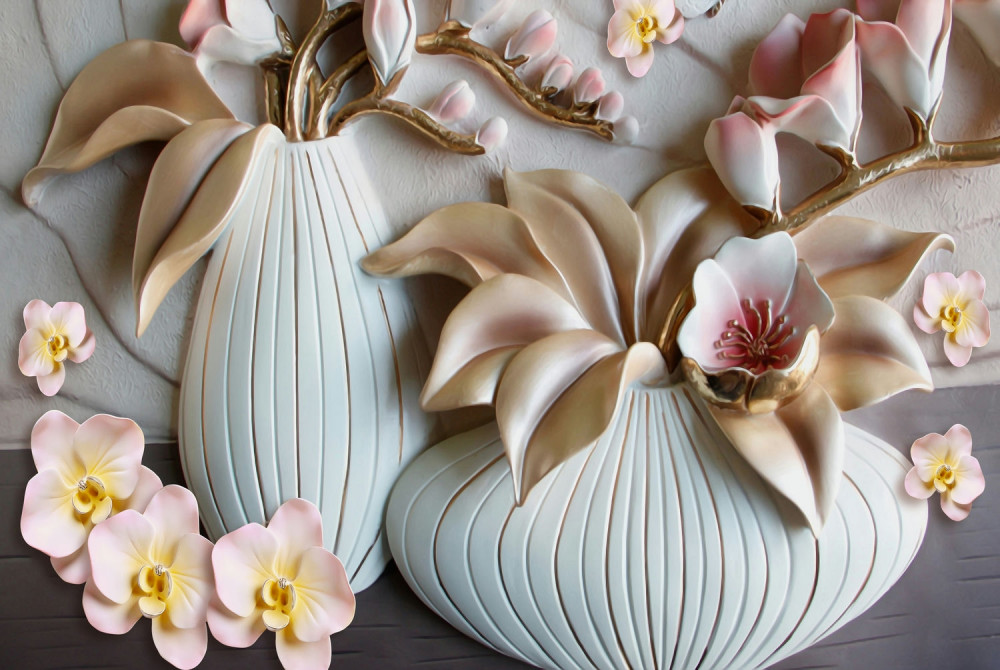 Fototapeta biała orchidea w różnych wazonach