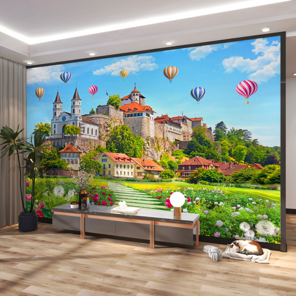Fototapeta kolorowe balony na ogrzane powietrze nad miastem