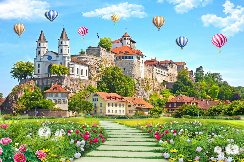 Fototapeta kolorowe balony na ogrzane powietrze nad miastem