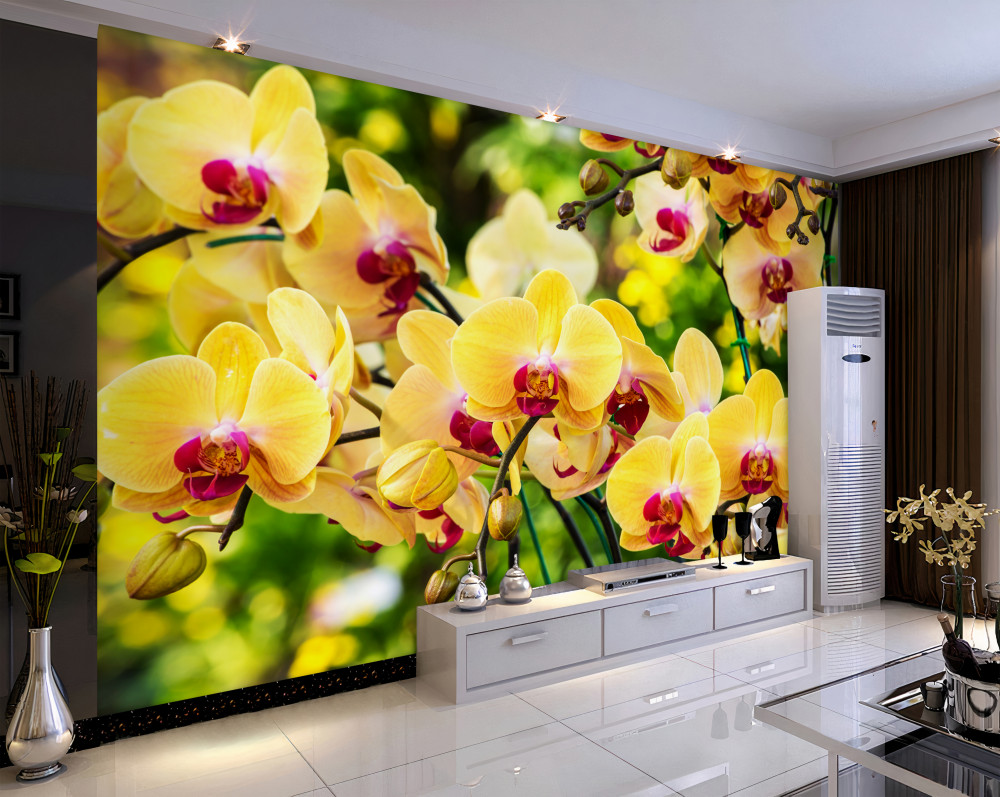Fototapeta żółte orchidee w letnim ogrodzie