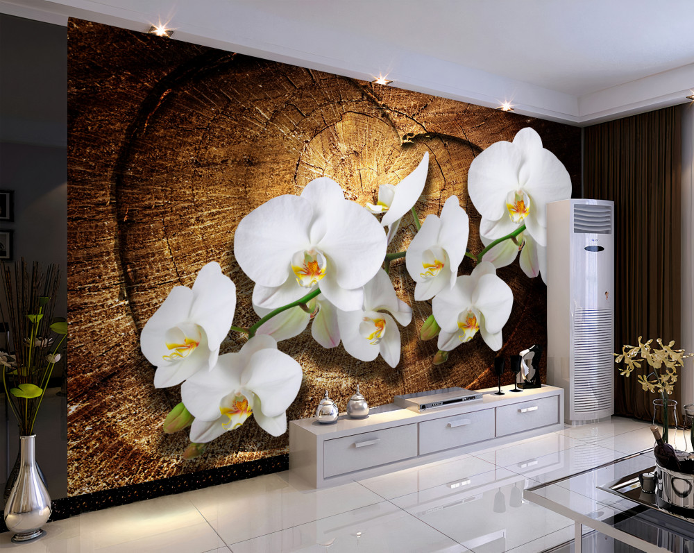 Fototapeta biała orchidea na kłodzie