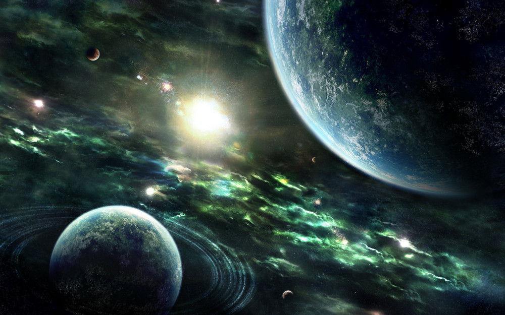 Fototapeta jasny błysk w pobliżu planet