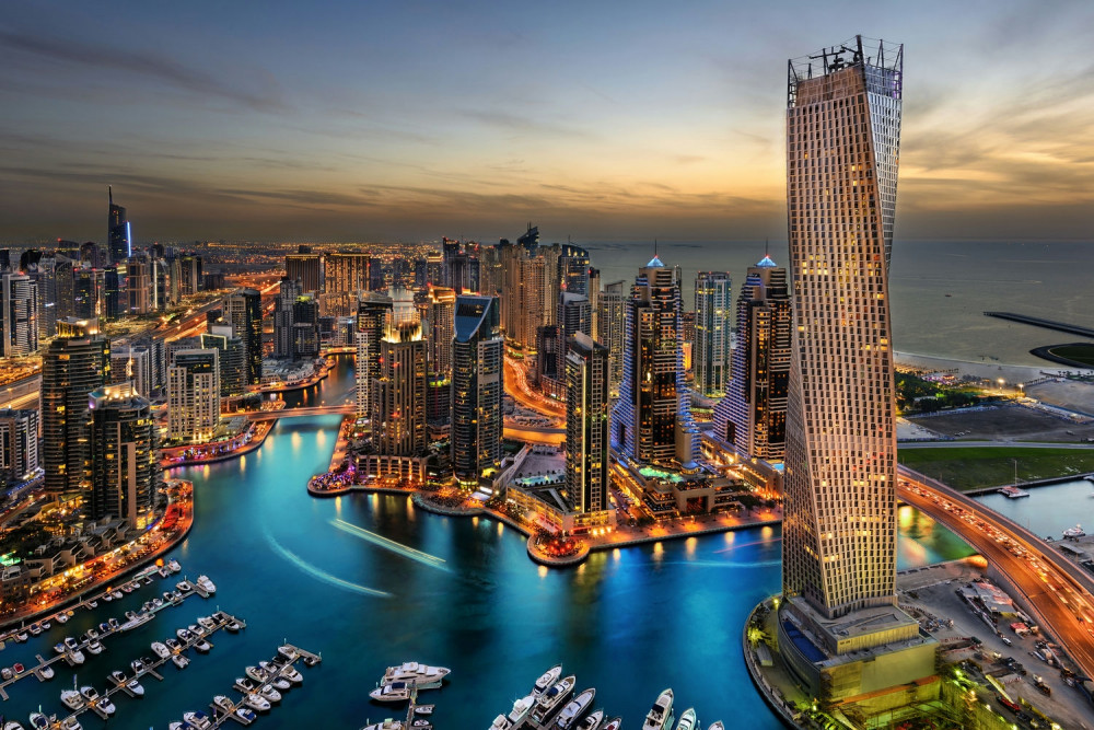 Fototapeta wieczorny widok na domy Dubaju