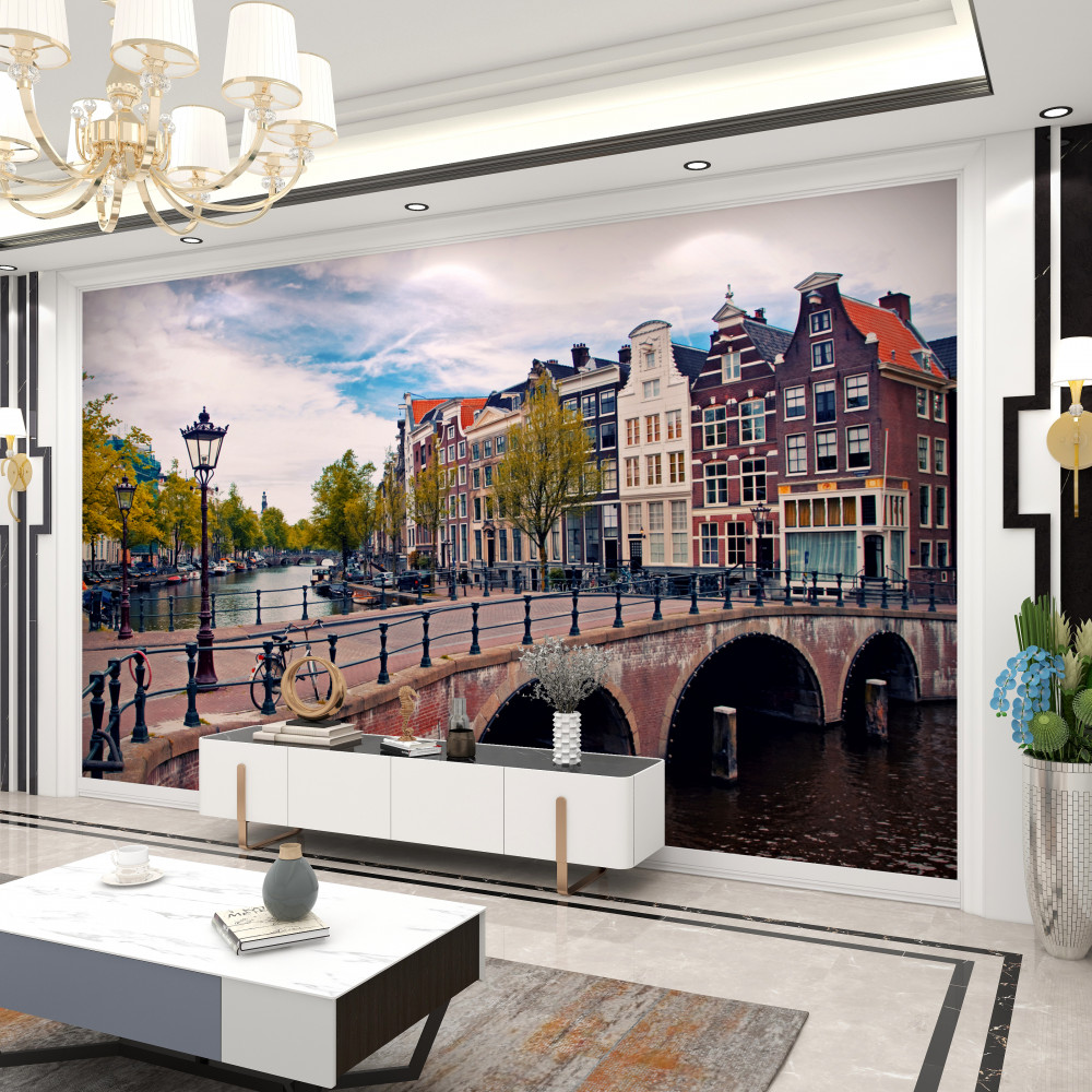 Fototapeta most nad kanałem w Amsterdamie