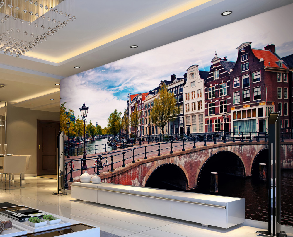 Fototapeta most nad kanałem w Amsterdamie