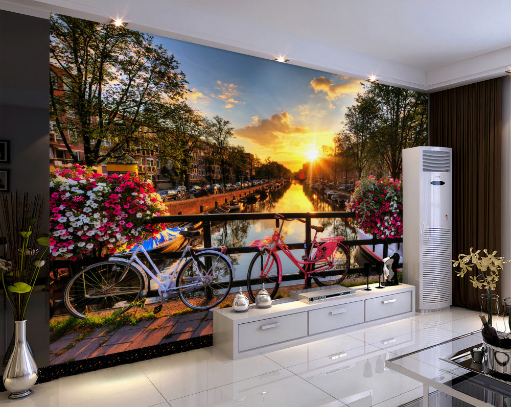 Fototapeta rowery w Amsterdamie o zachodzie słońca