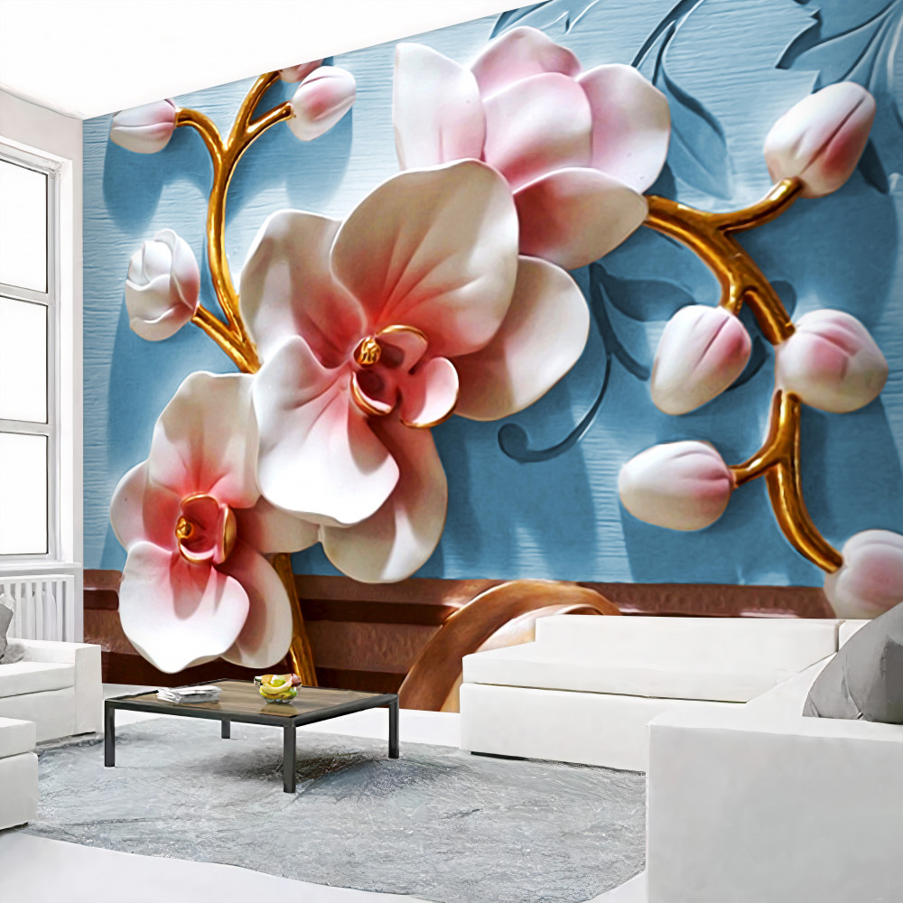 Fototapeta biała orchidea na błękitnym niebie