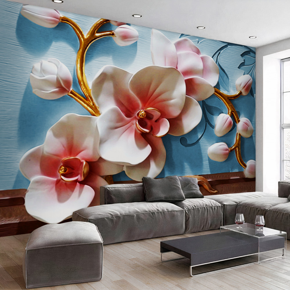 Fototapeta biała orchidea na błękitnym niebie