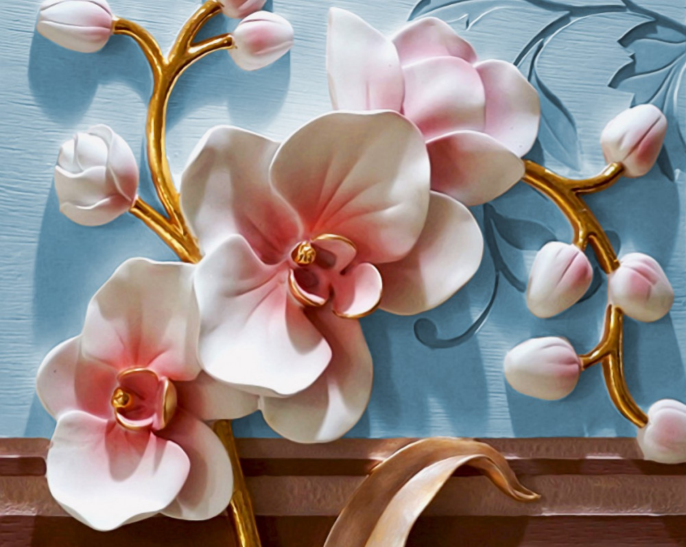 Fototapeta biała orchidea na błękitnym niebie