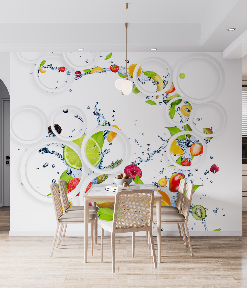 Fototapeta białe kółka i owoce