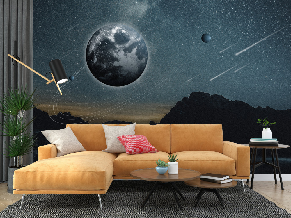Fototapeta deszcz meteorów i księżyc