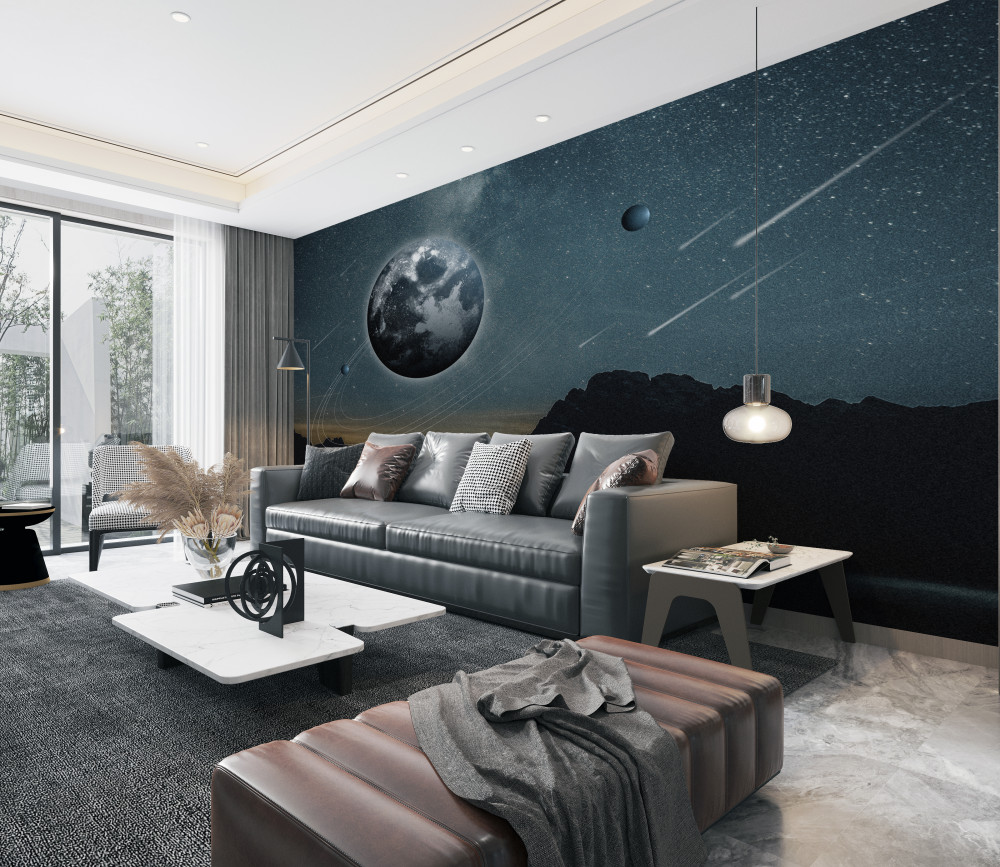 Fototapeta deszcz meteorów i księżyc