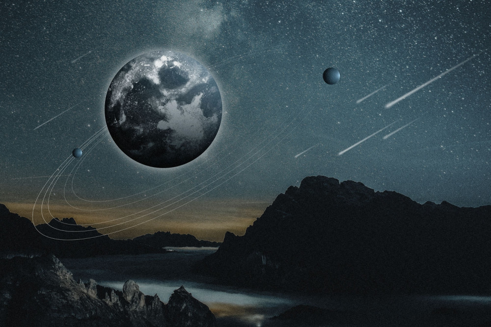 Fototapeta deszcz meteorów i księżyc