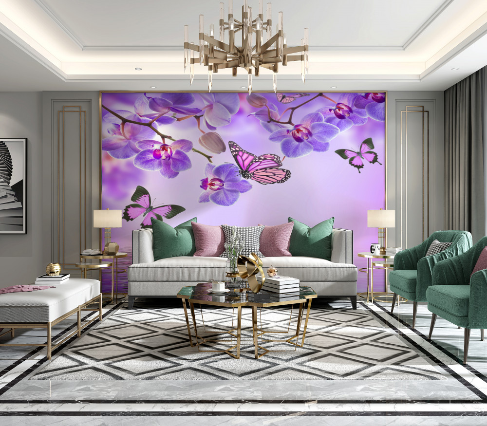 Fototapeta fioletowe orchidee i motyle