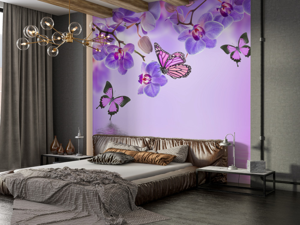 Fototapeta fioletowe orchidee i motyle