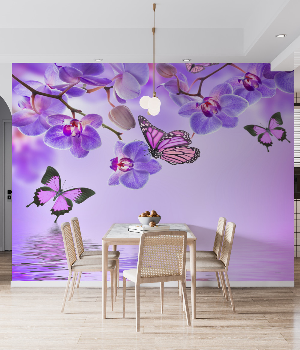 Fototapeta fioletowe orchidee i motyle