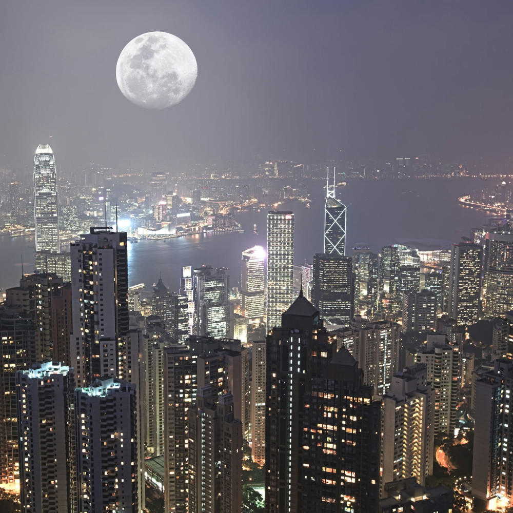 Fototapeta pełnia księżyca nad Hongkongiem