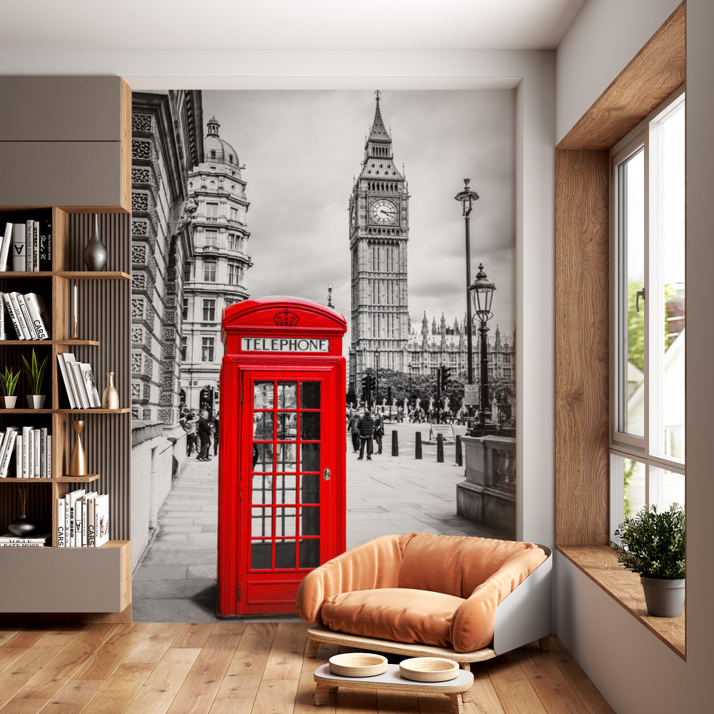 Fototapeta czerwona budka telefoniczna z Big Benem w tle