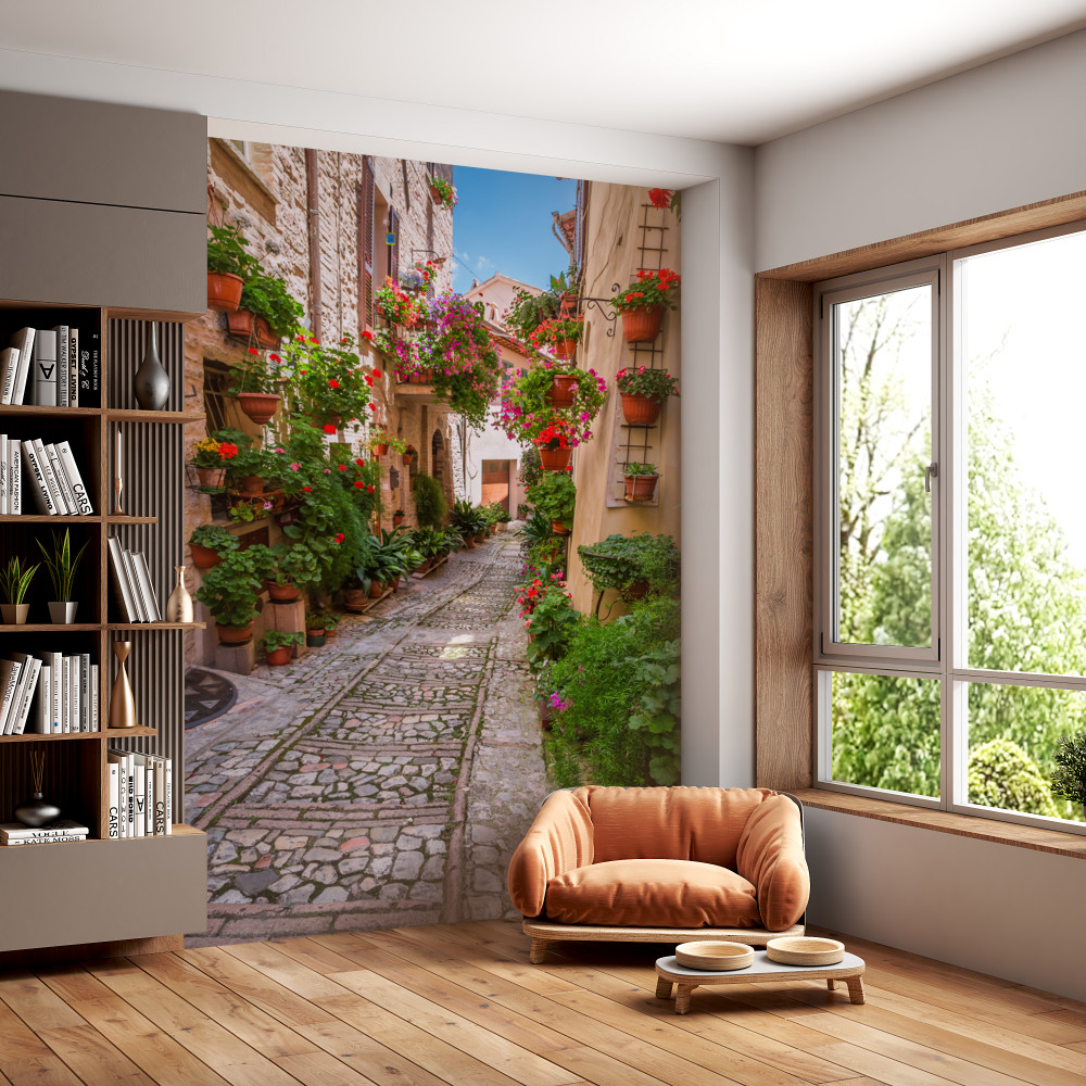 Fototapeta kwiecista ulica wśród domów