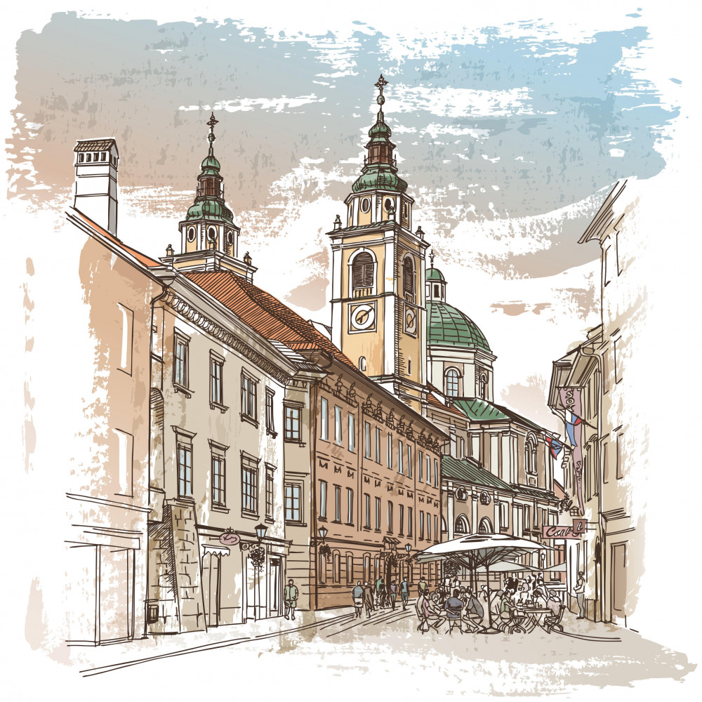 Fototapeta stare miasto ołówkiem