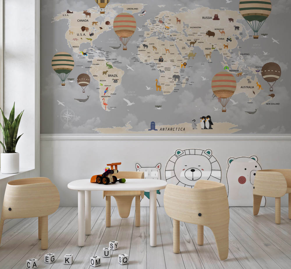 Fototapeta mapa świata i balony