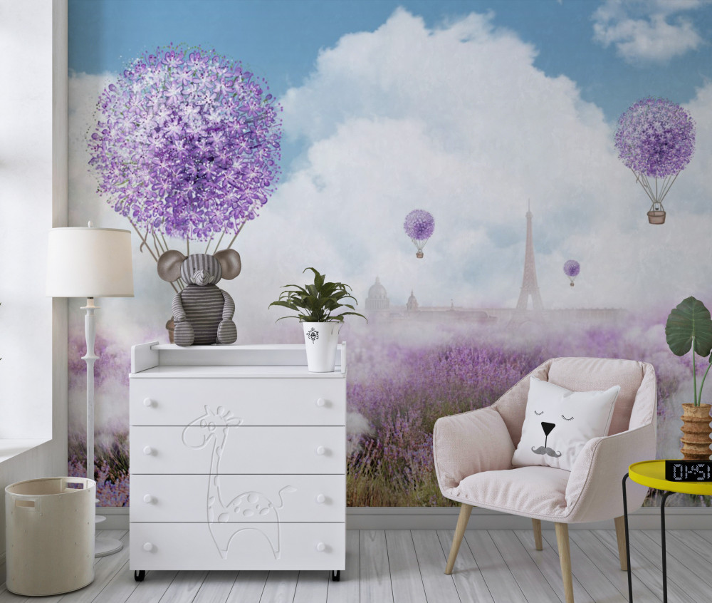 Fototapeta pole lawendy i balony