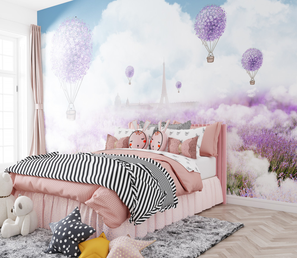 Fototapeta pole lawendy i balony
