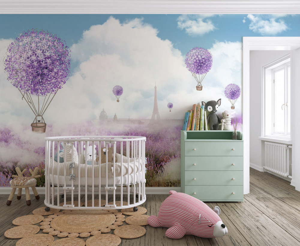 Fototapeta pole lawendy i balony