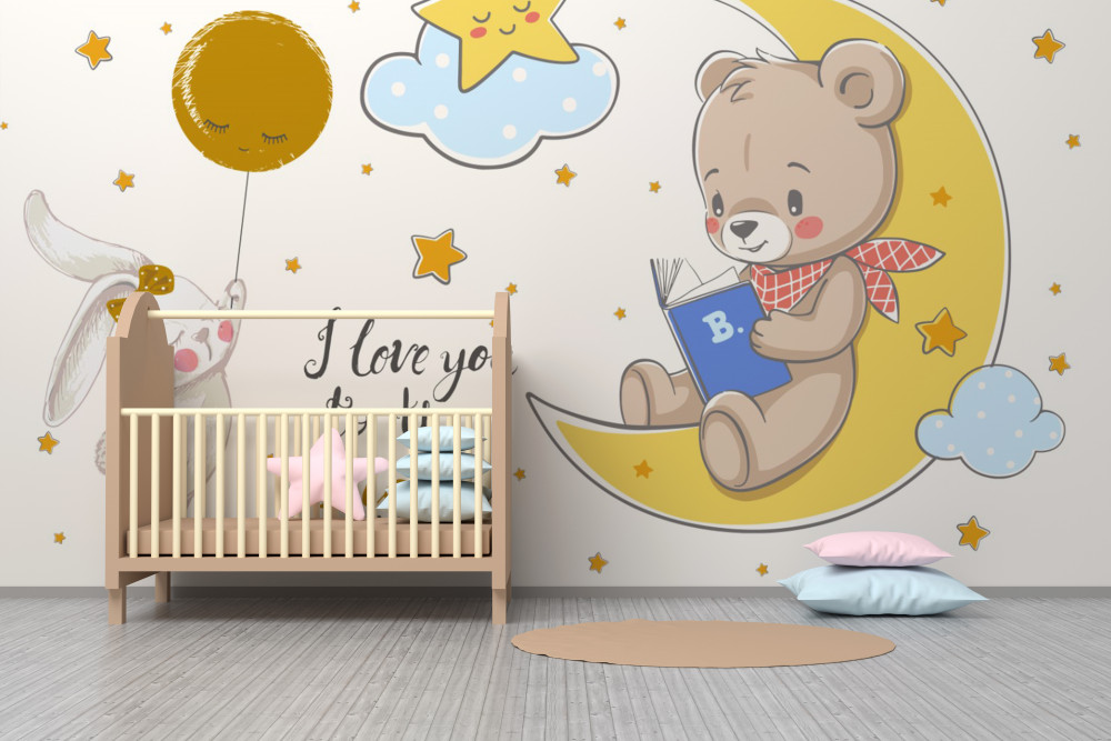 Fototapeta miś czytający książkę króliczkowi