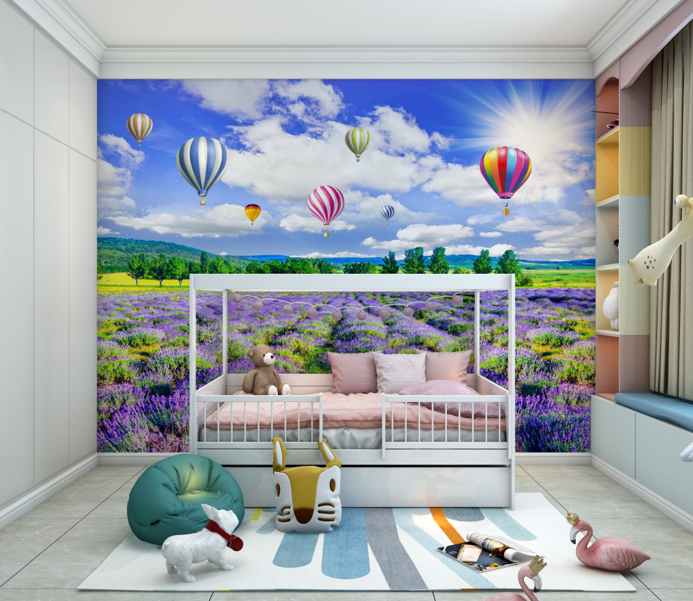 Fototapeta jasne balony nad polem lawendy